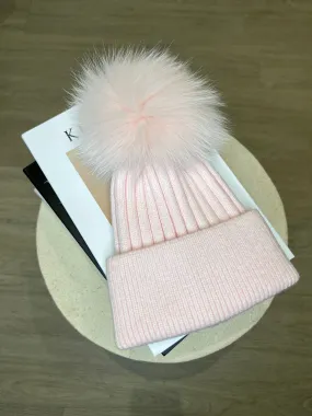 Childrens Baby Pink Luxury Fur Bobble Hat