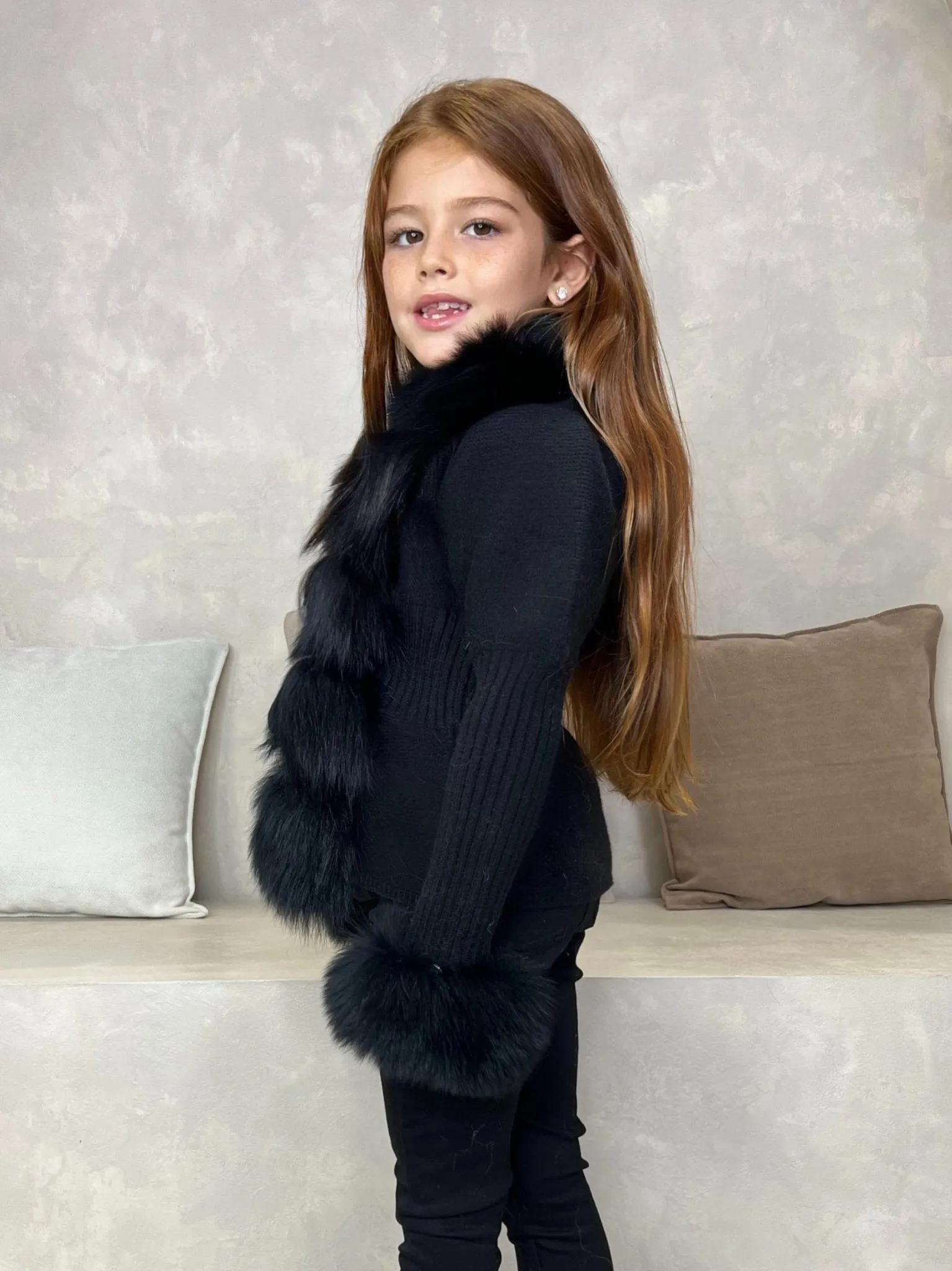 Childrens Black Luxury Fur Cardigan