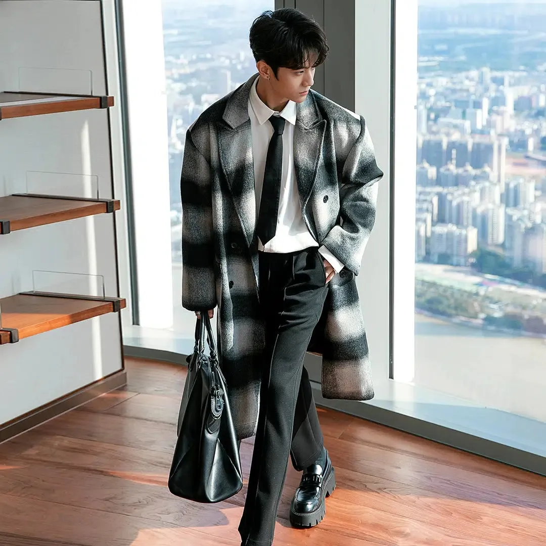 Chuan Casual Plaid Lapel Overcoat