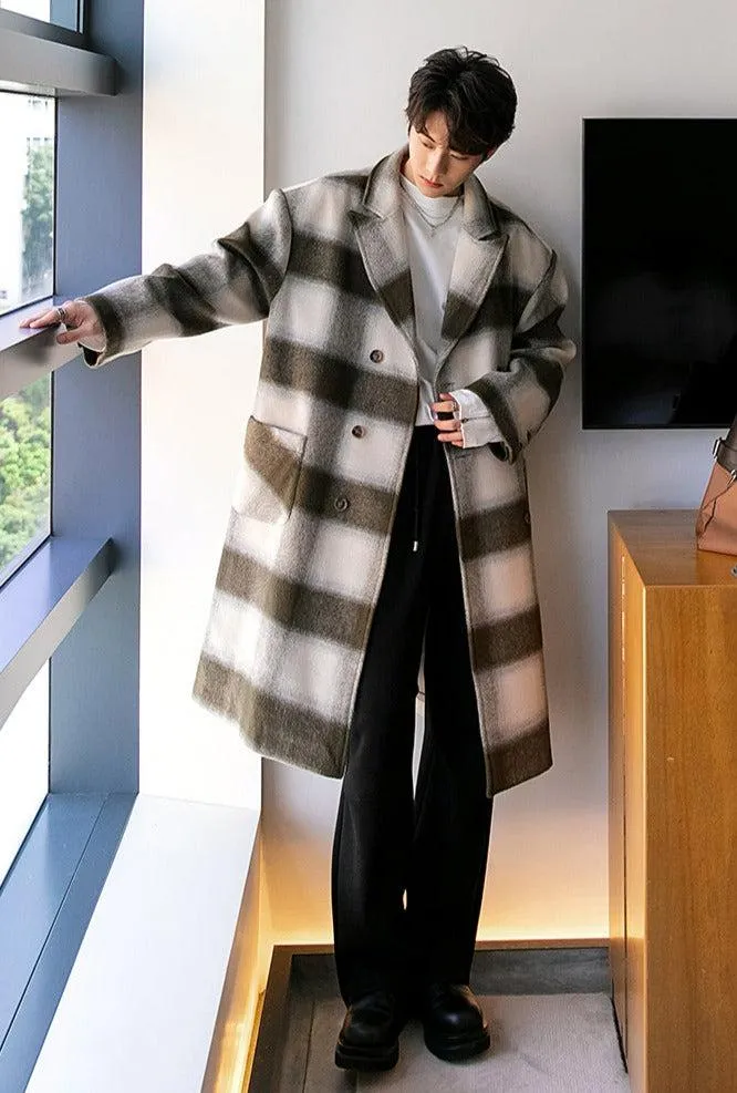 Chuan Casual Plaid Lapel Overcoat