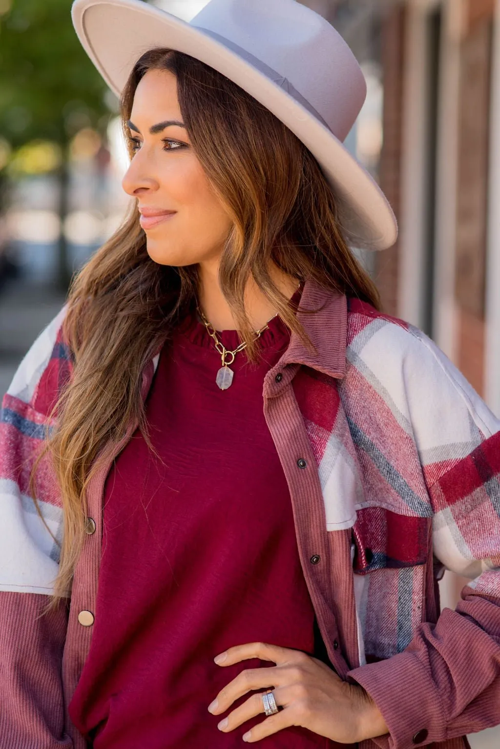 Corded Plaid Top Shacket