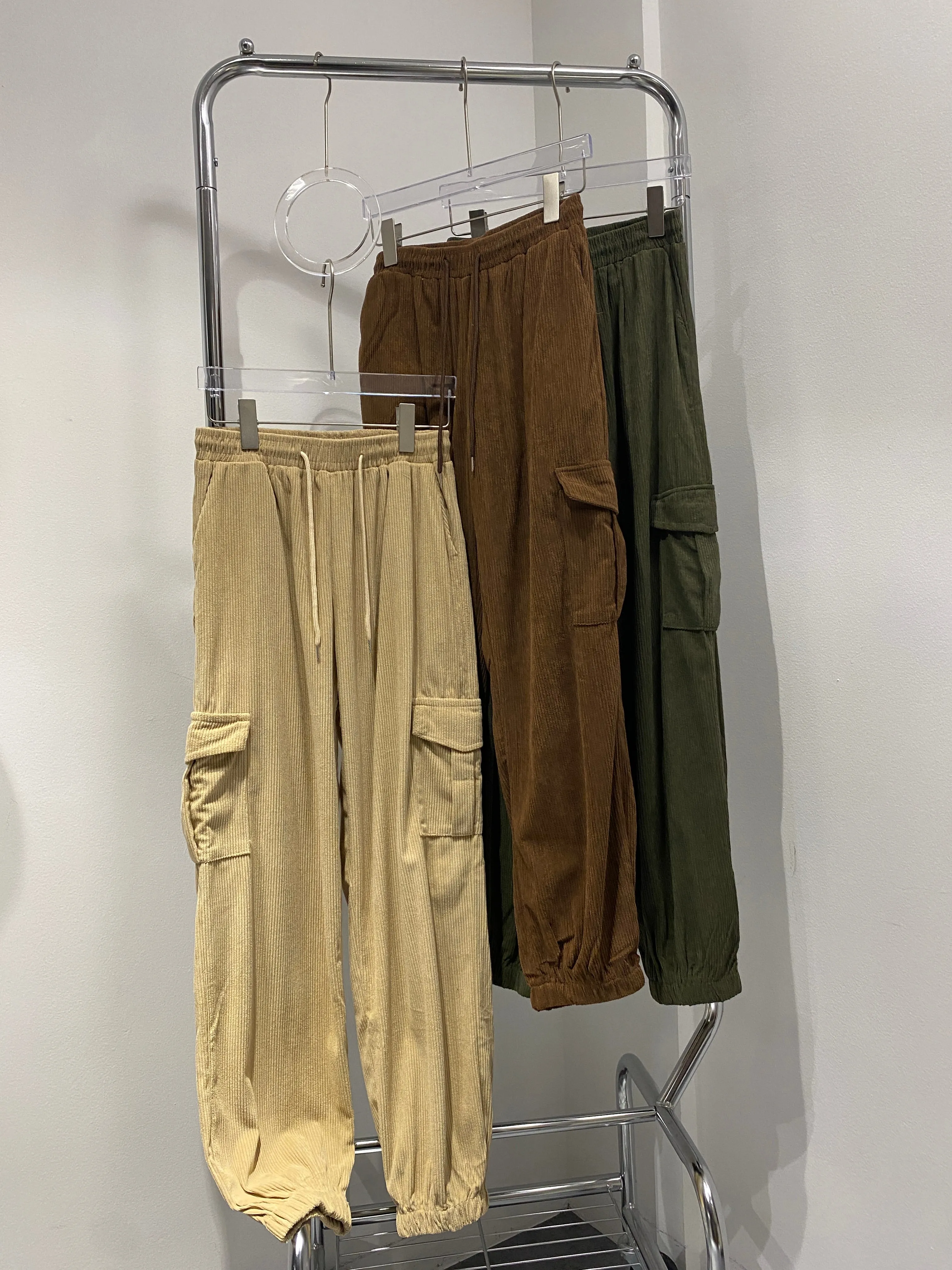 Corduroy Cargo Jogger Pants - Chocolate