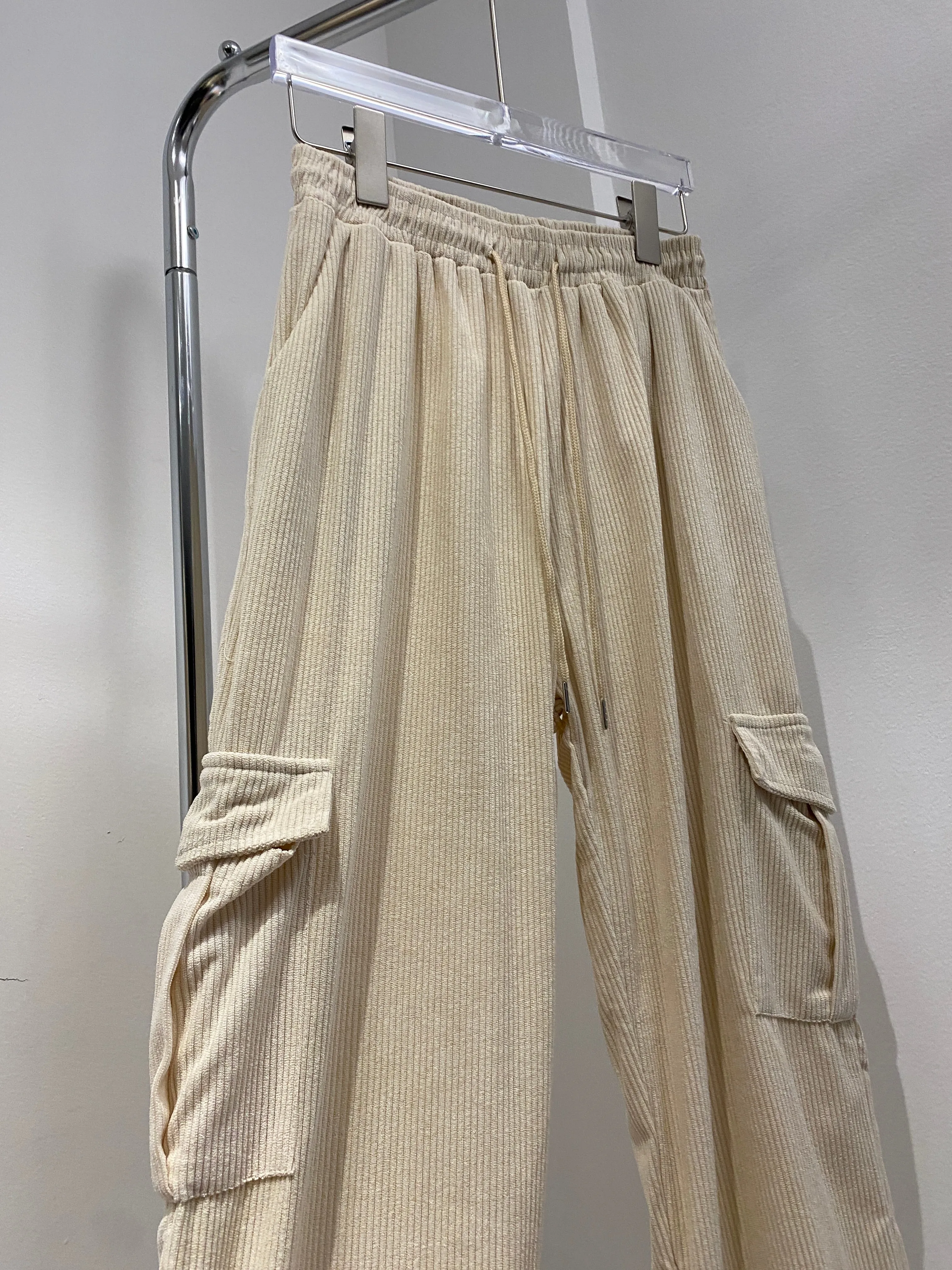 Corduroy Cargo Jogger Pants - Cream