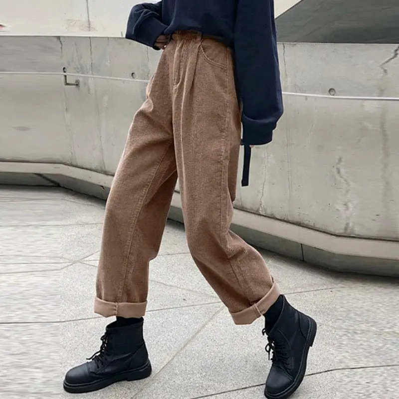 Corduroy High Waist Pleated Pants