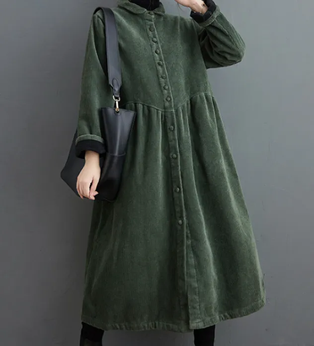 Corduroy Winter Autumn Women Casual Coat Loose Long Trench Coat Jacket