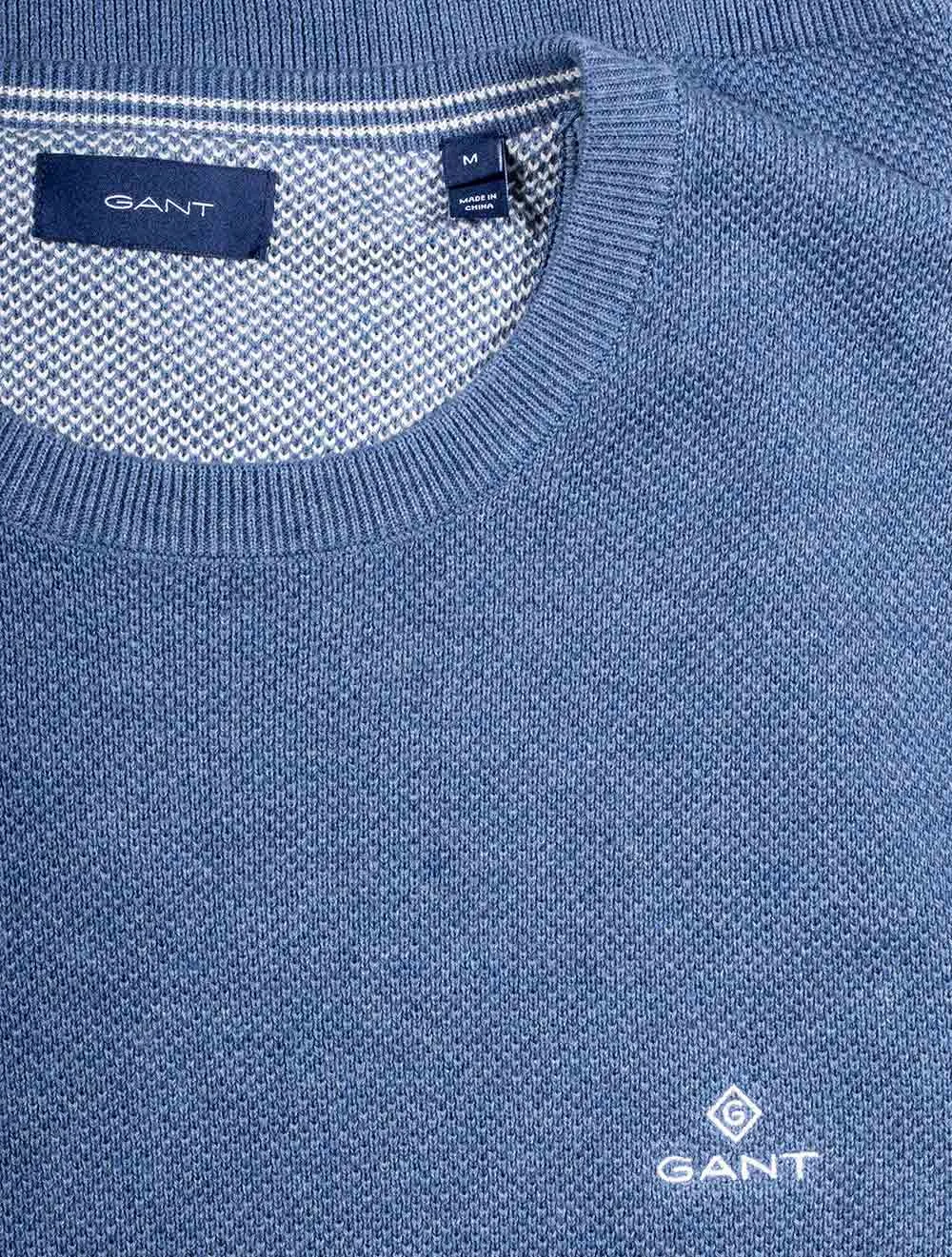 Cotton Piqué Crewneck Sweater Denim Blue Mel