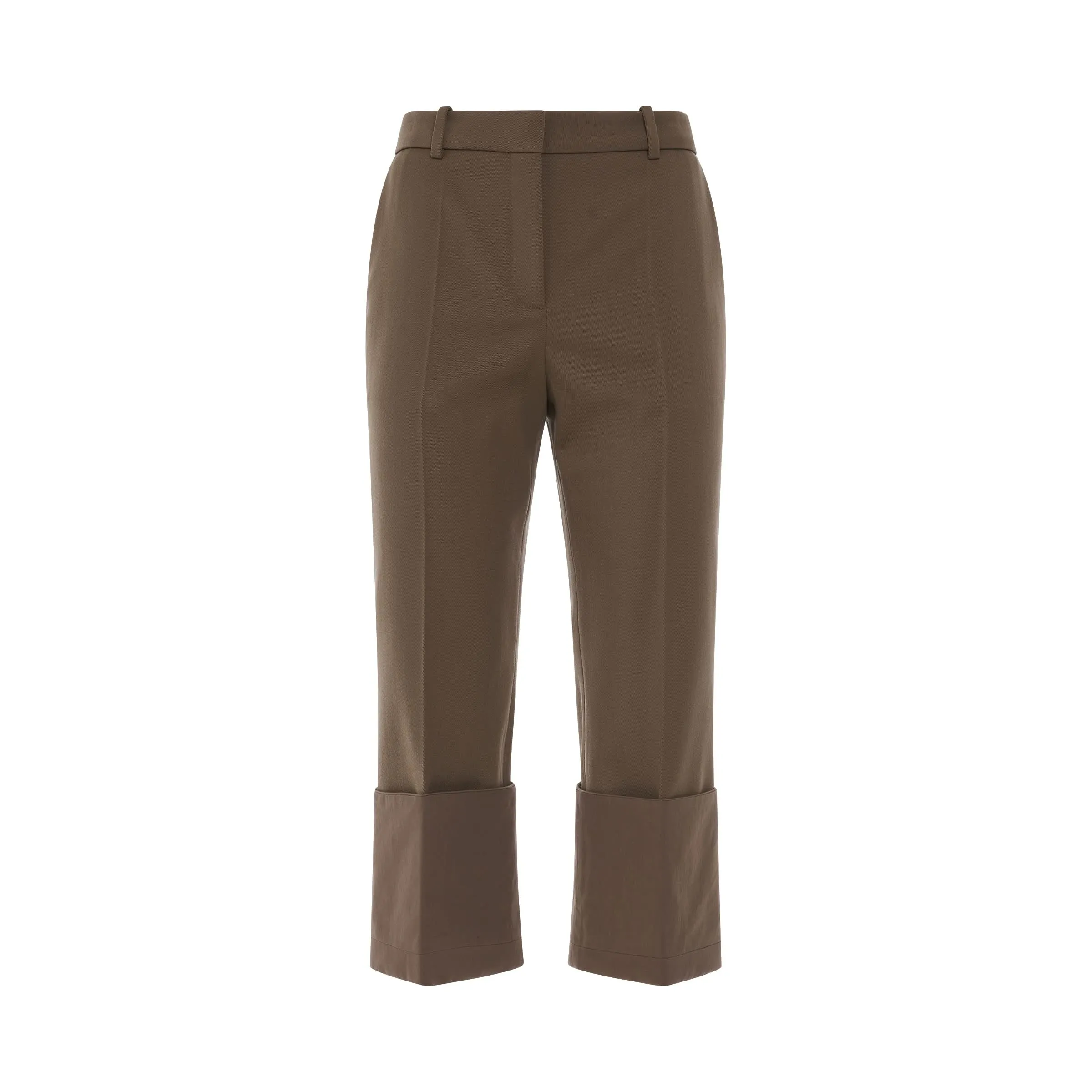 Cropped Turn Up Trousers in Beige