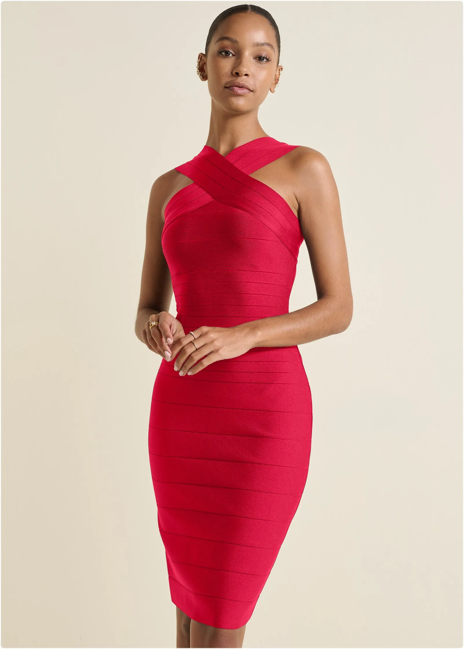 Cross-Neck Bandage Dress - Red