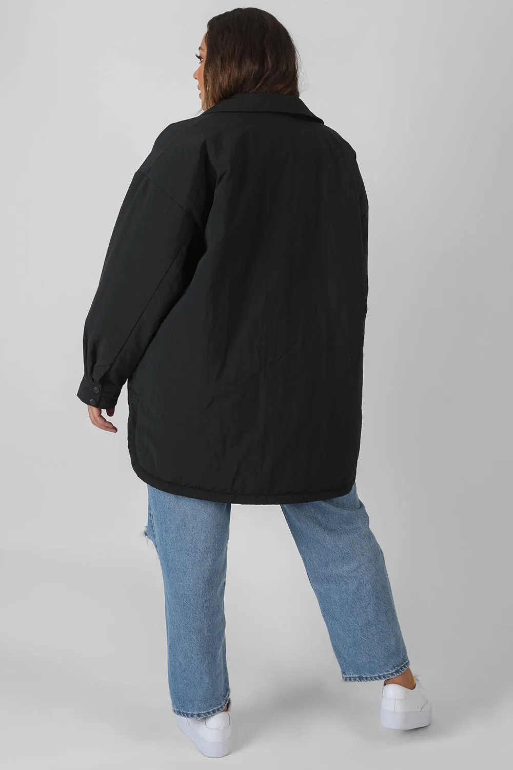 Curve Padded Oversized Shacket Black