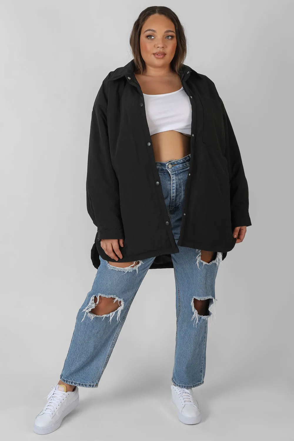 Curve Padded Oversized Shacket Black