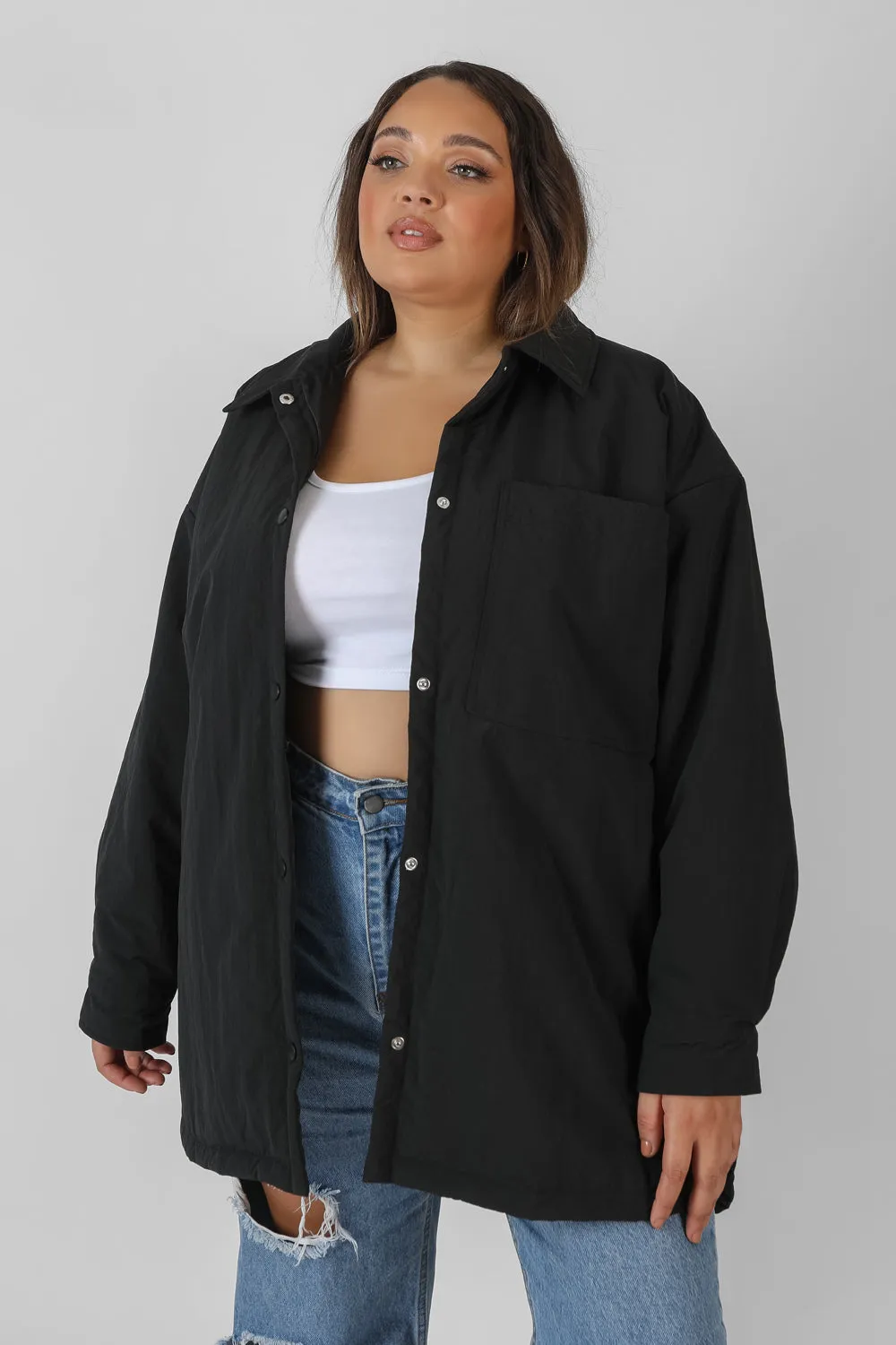 Curve Padded Oversized Shacket Black