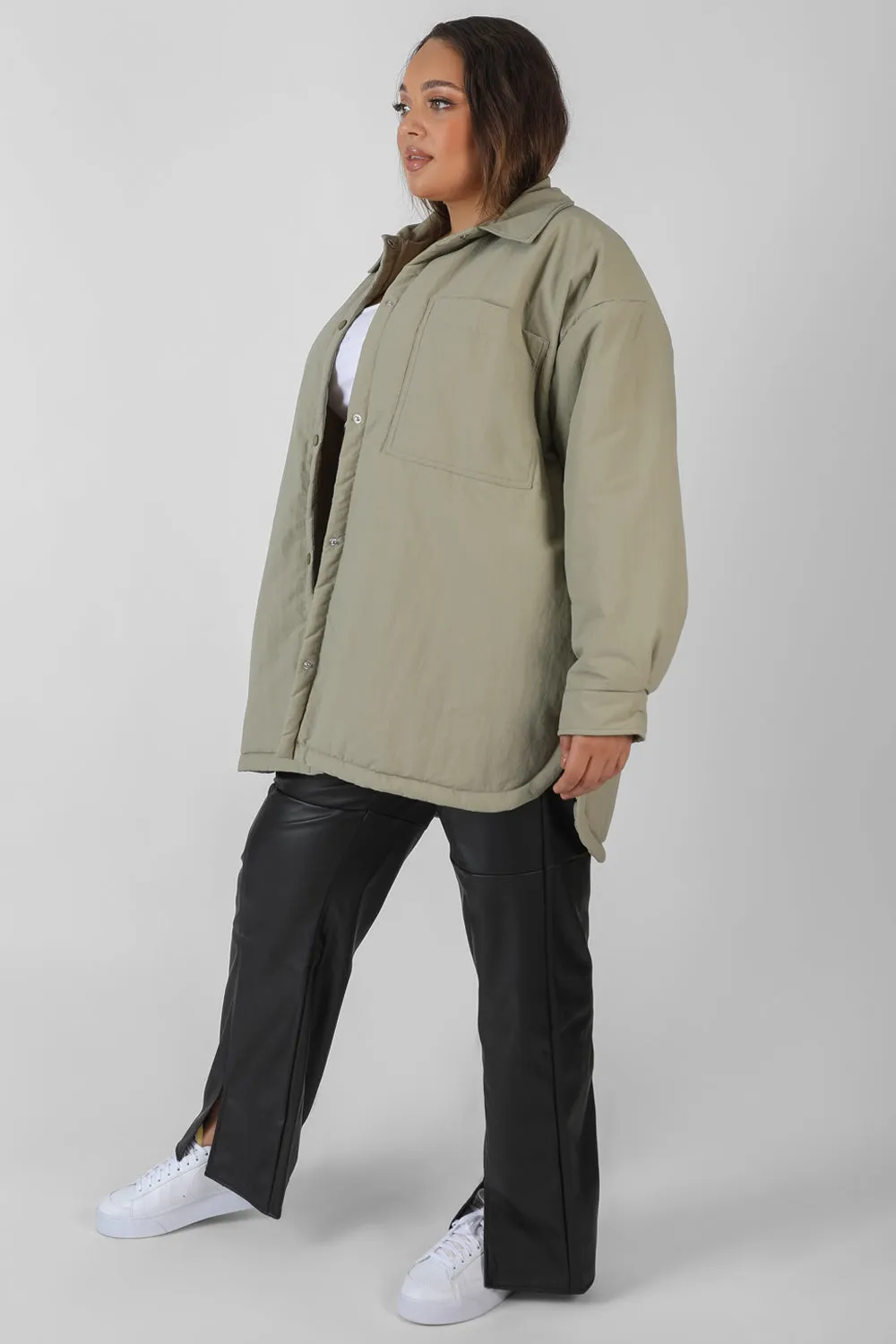 Curve Padded Oversized Shacket Elm