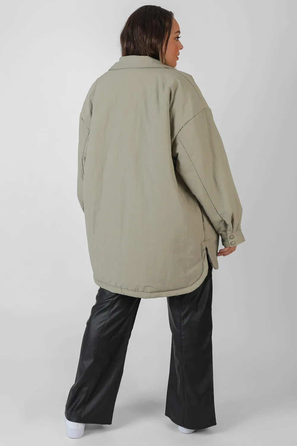 Curve Padded Oversized Shacket Elm