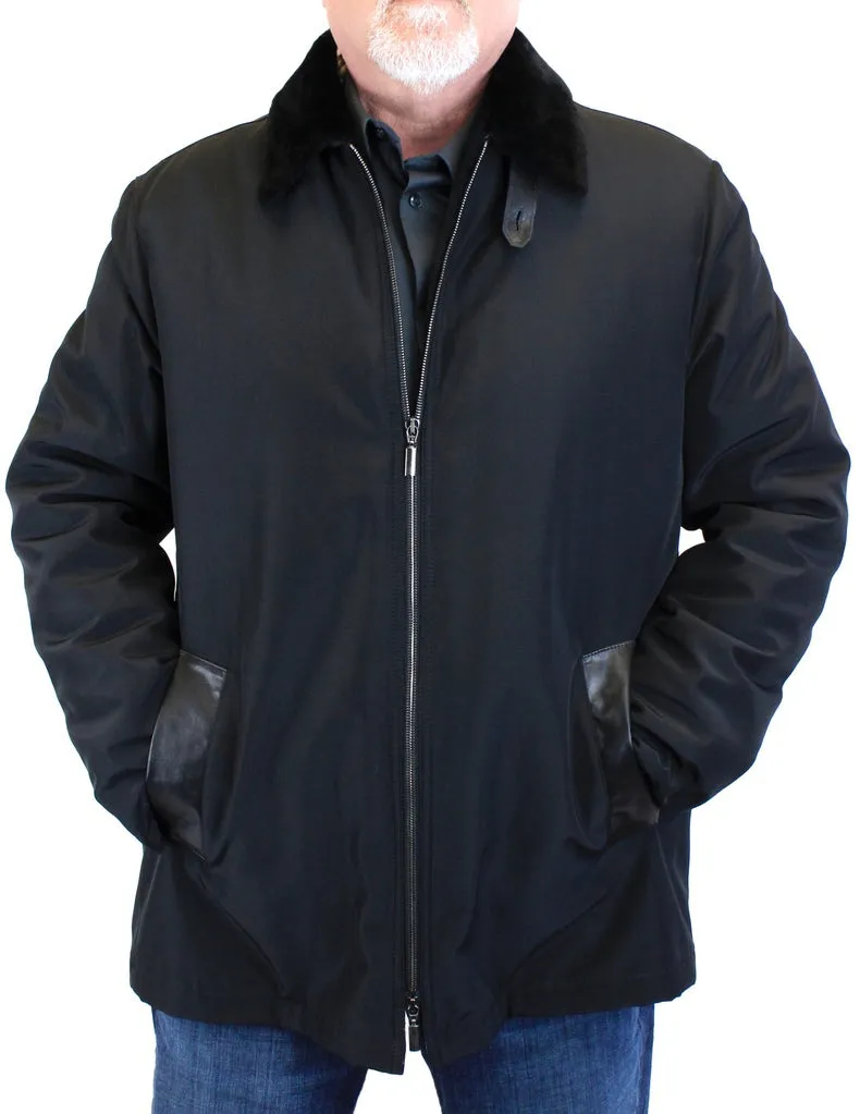 DI BELLO - MEN'S BLACK MERINO SHEARLING-LINED RAIN JACKET, RAINCOAT