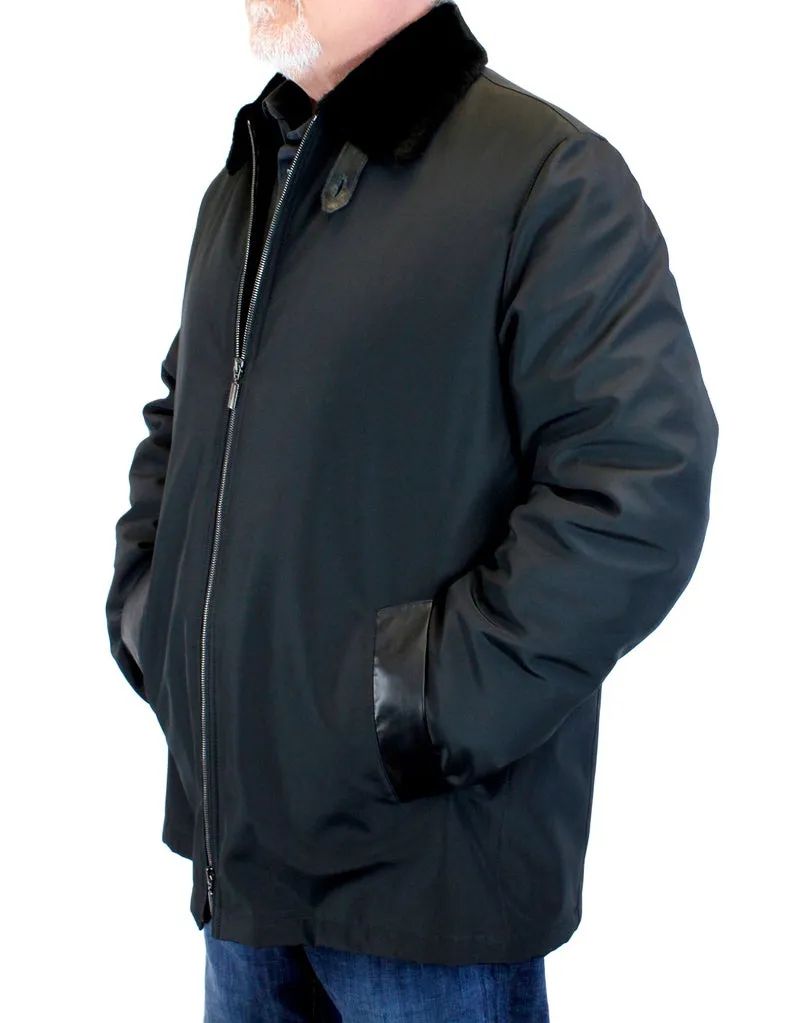 DI BELLO - MEN'S BLACK MERINO SHEARLING-LINED RAIN JACKET, RAINCOAT