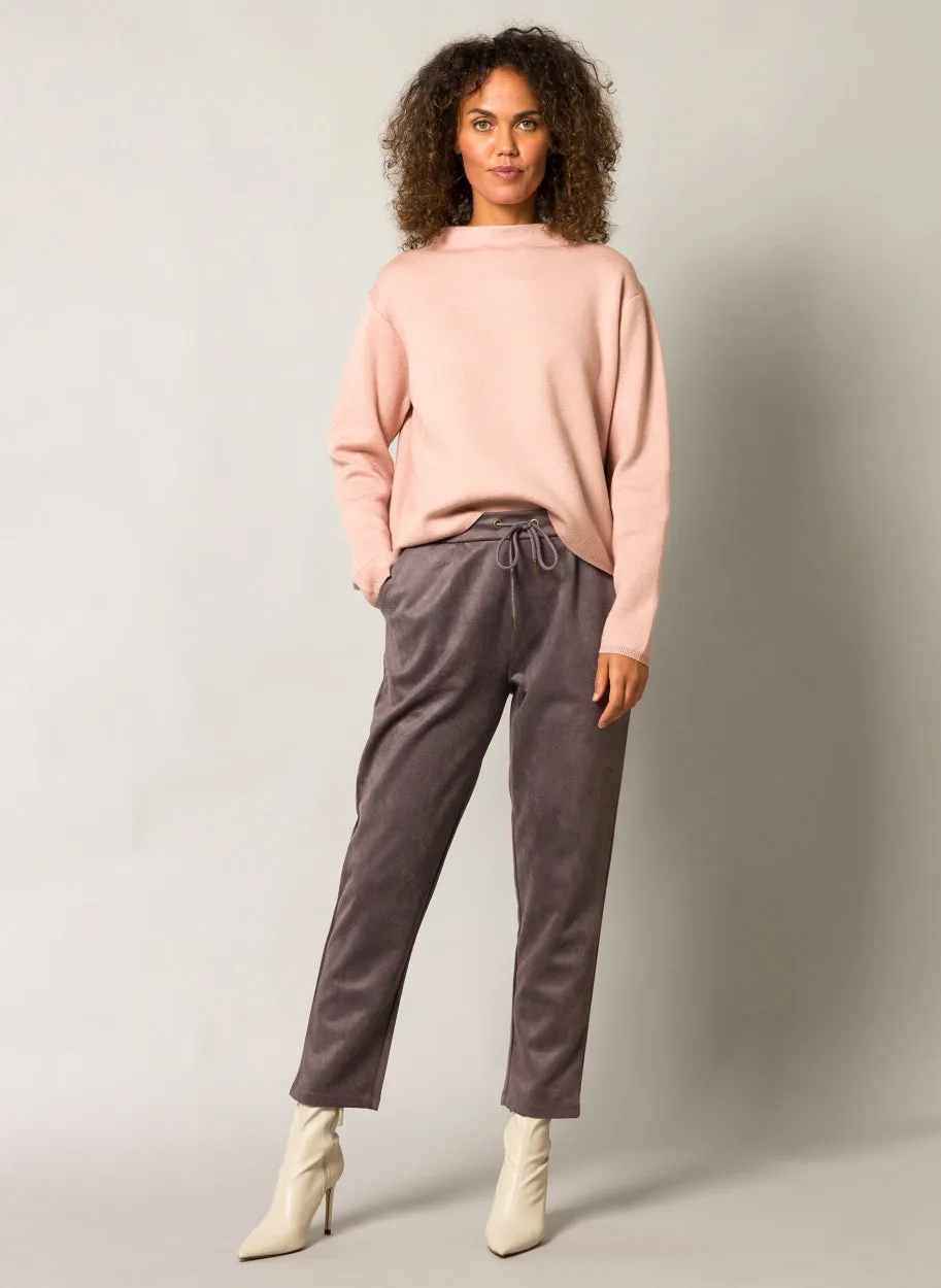 DRAW STRING GREY SUEDED JOGGER PANT