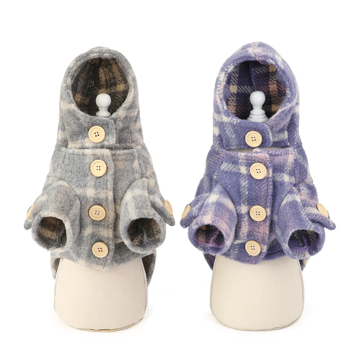 Elegant Plaid Trench Coat Winter Warm Pet Clothing