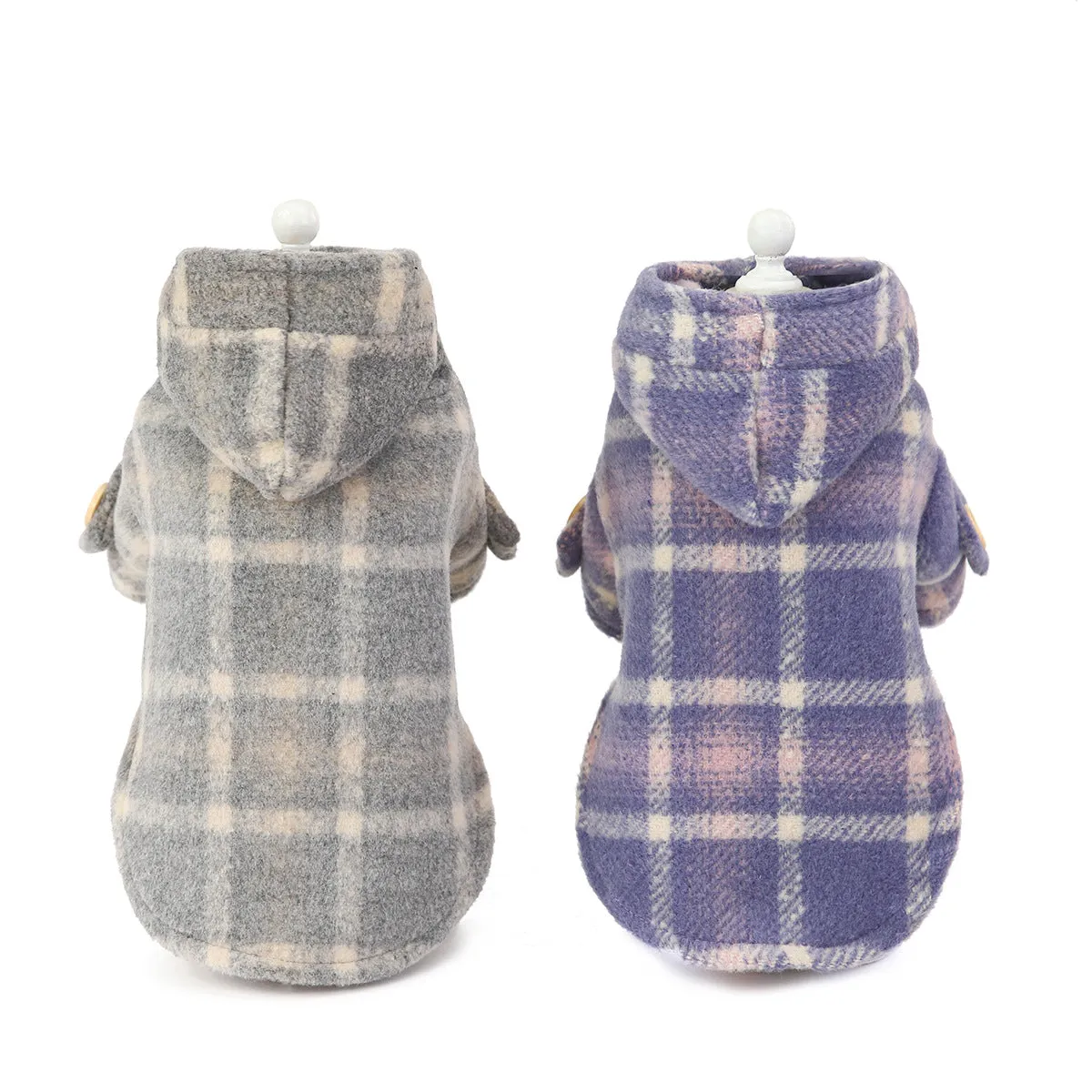 Elegant Plaid Trench Coat Winter Warm Pet Clothing