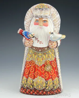 Elegant Red and Gold Russian Santa with Birds