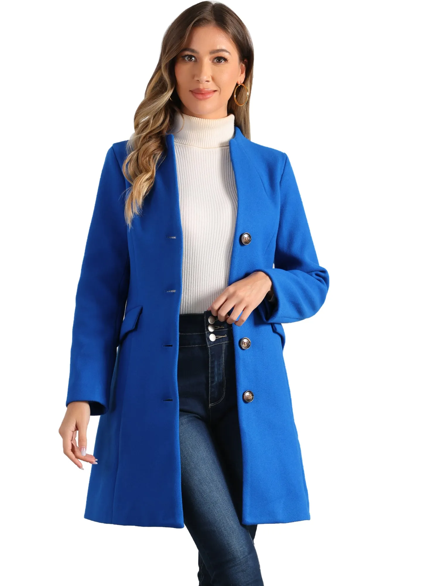 Elegant Winter Overcoat V Neck Single Breasted Long Coat