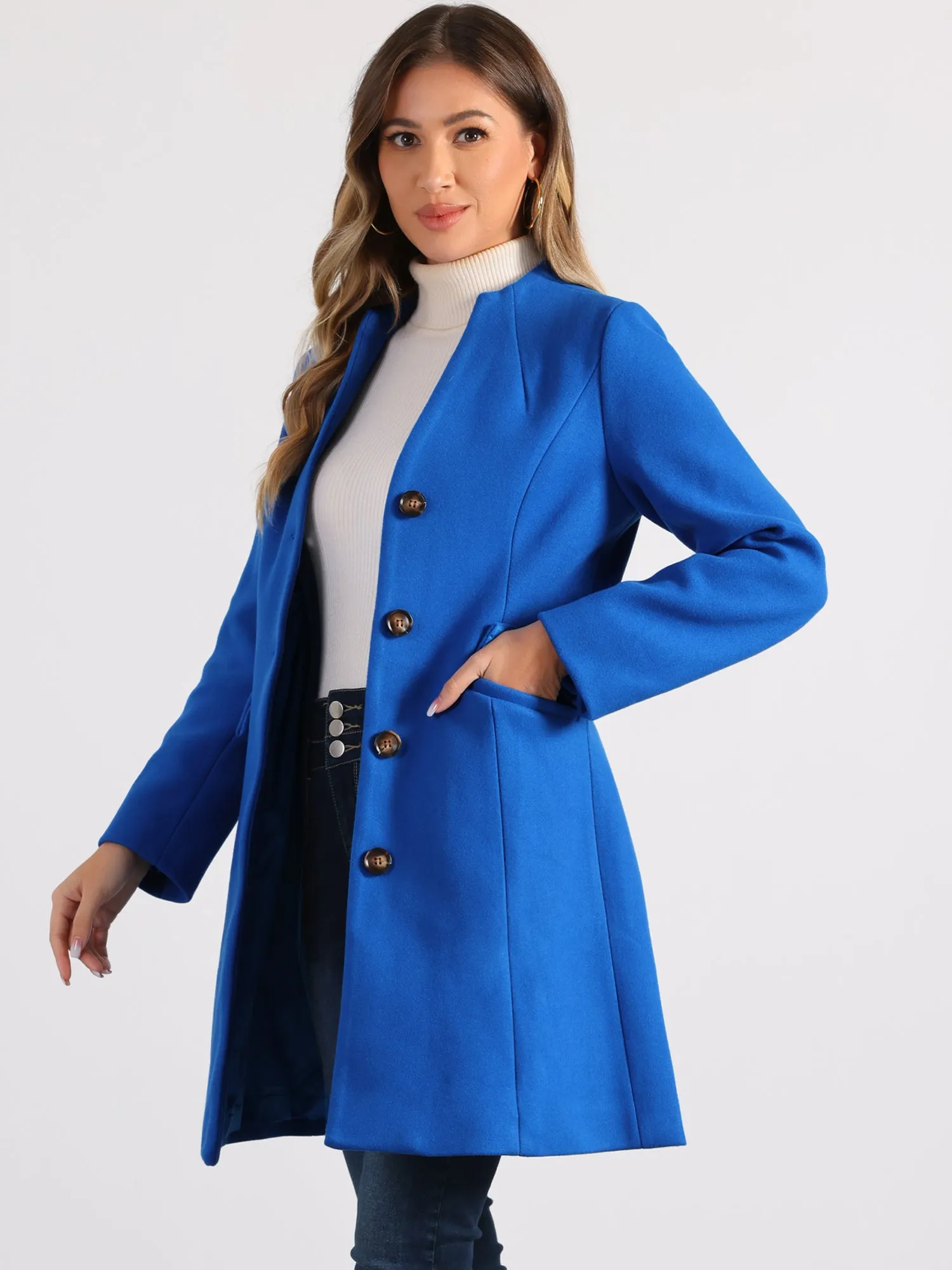 Elegant Winter Overcoat V Neck Single Breasted Long Coat