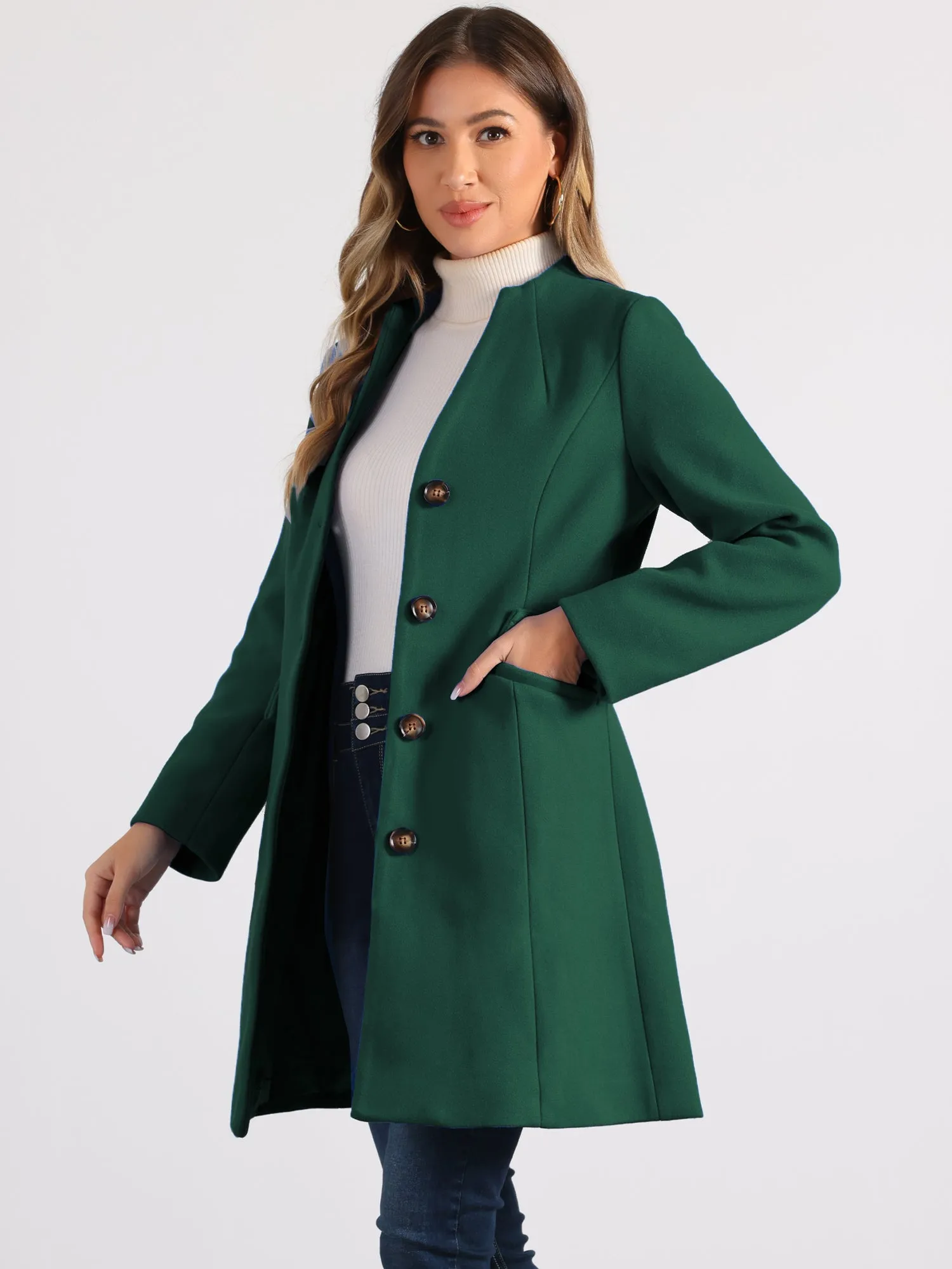 Elegant Winter Overcoat V Neck Single Breasted Long Coat