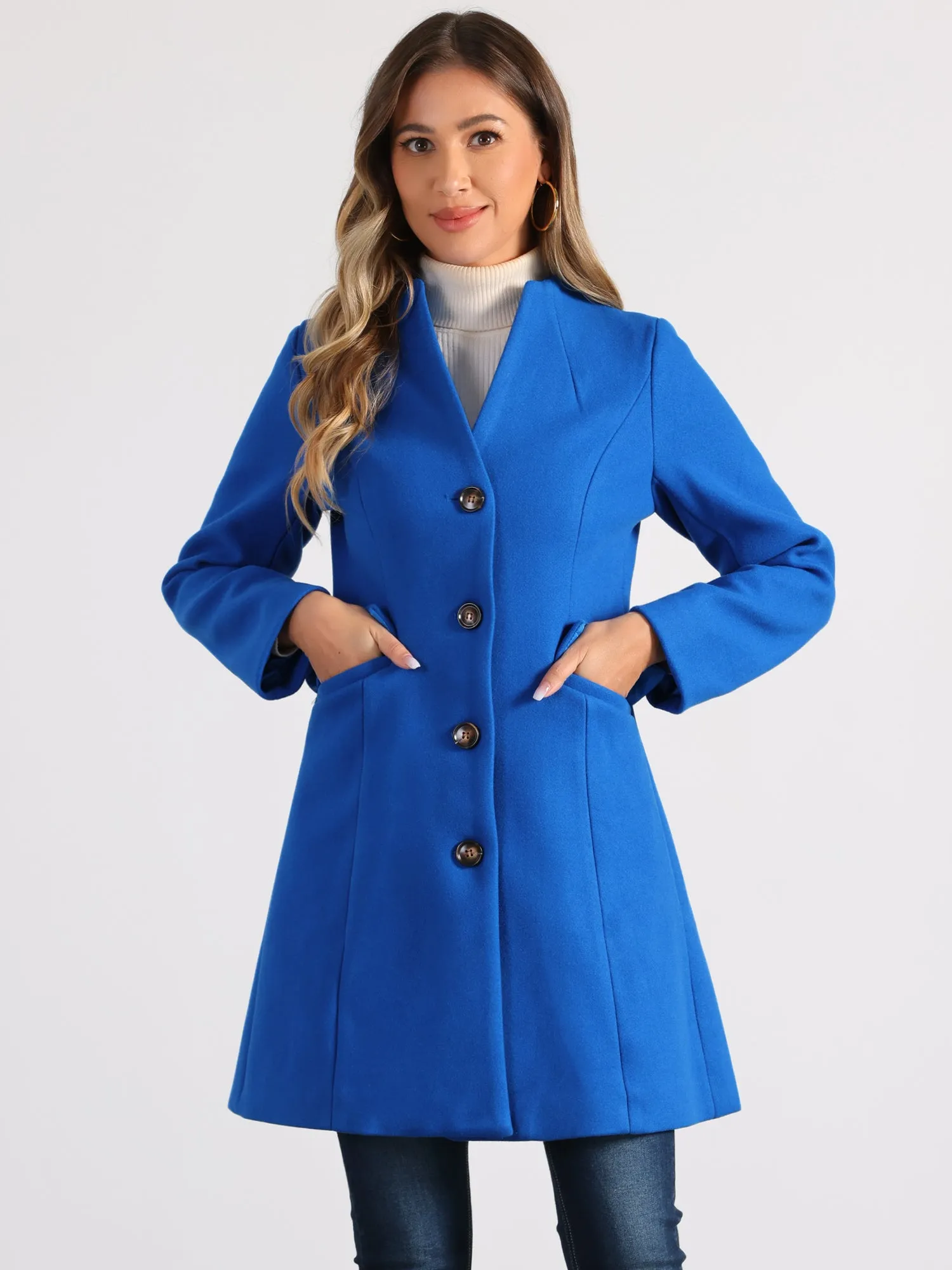 Elegant Winter Overcoat V Neck Single Breasted Long Coat