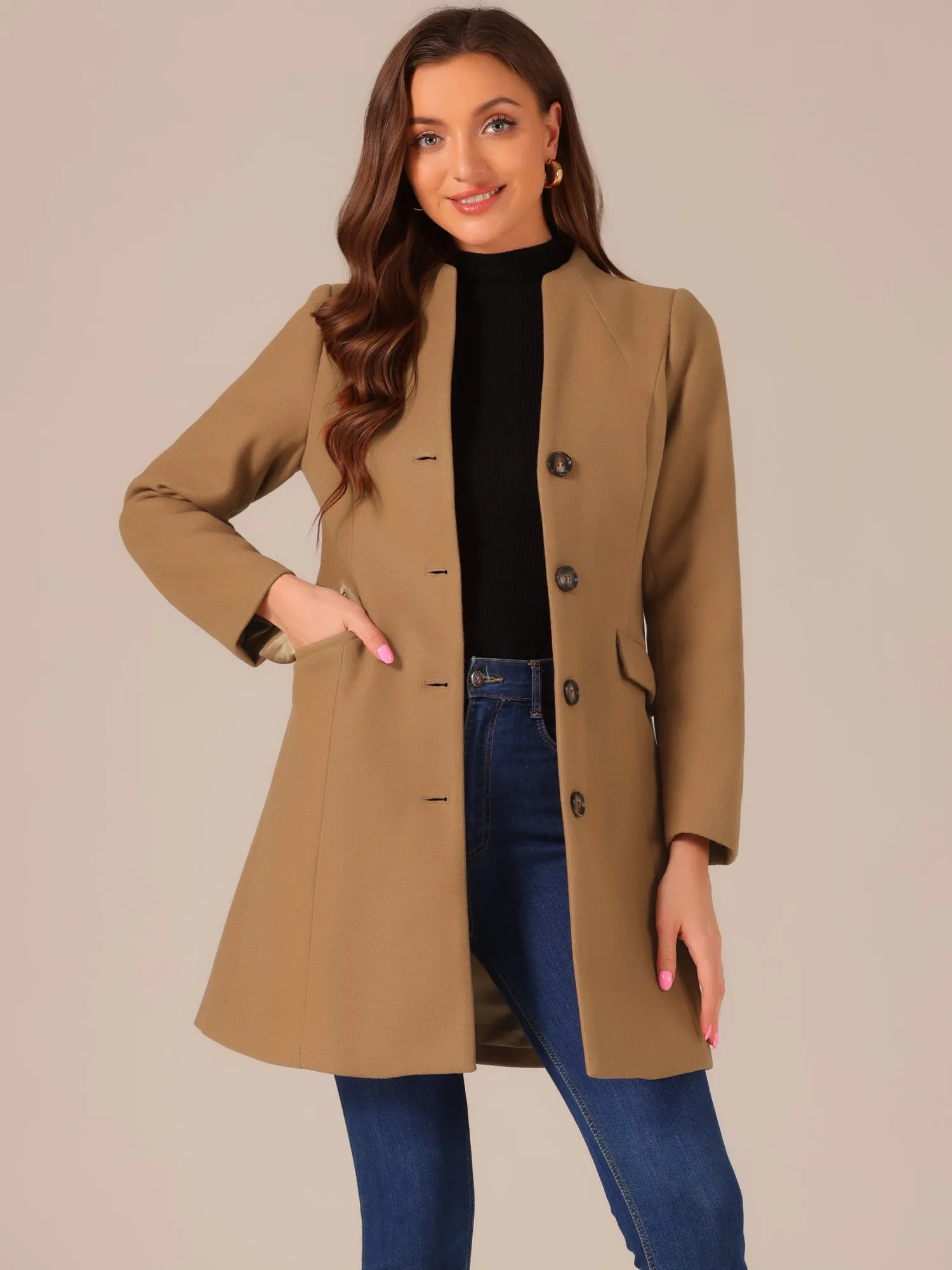 Elegant Winter Overcoat V Neck Single Breasted Long Coat