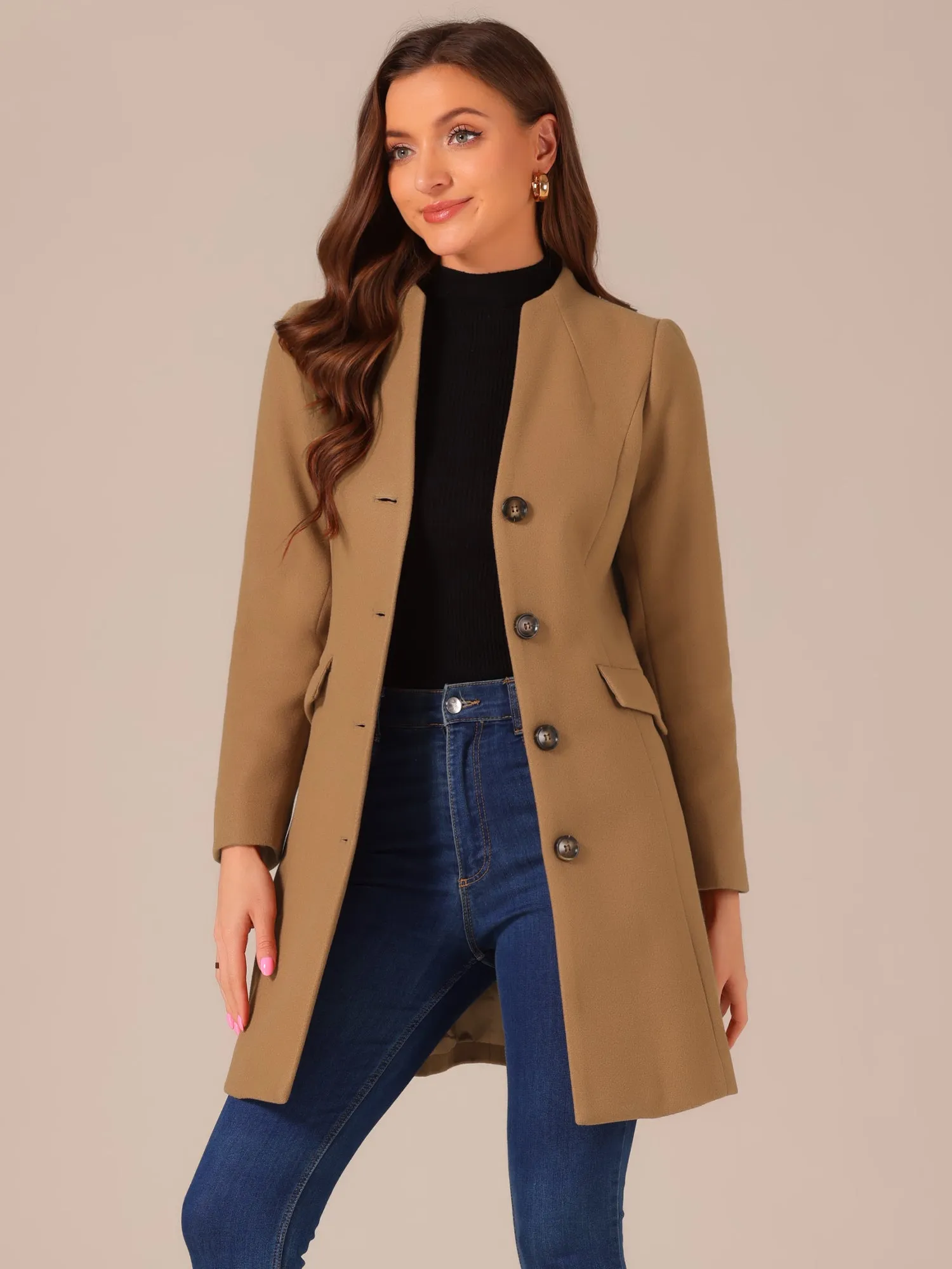 Elegant Winter Overcoat V Neck Single Breasted Long Coat