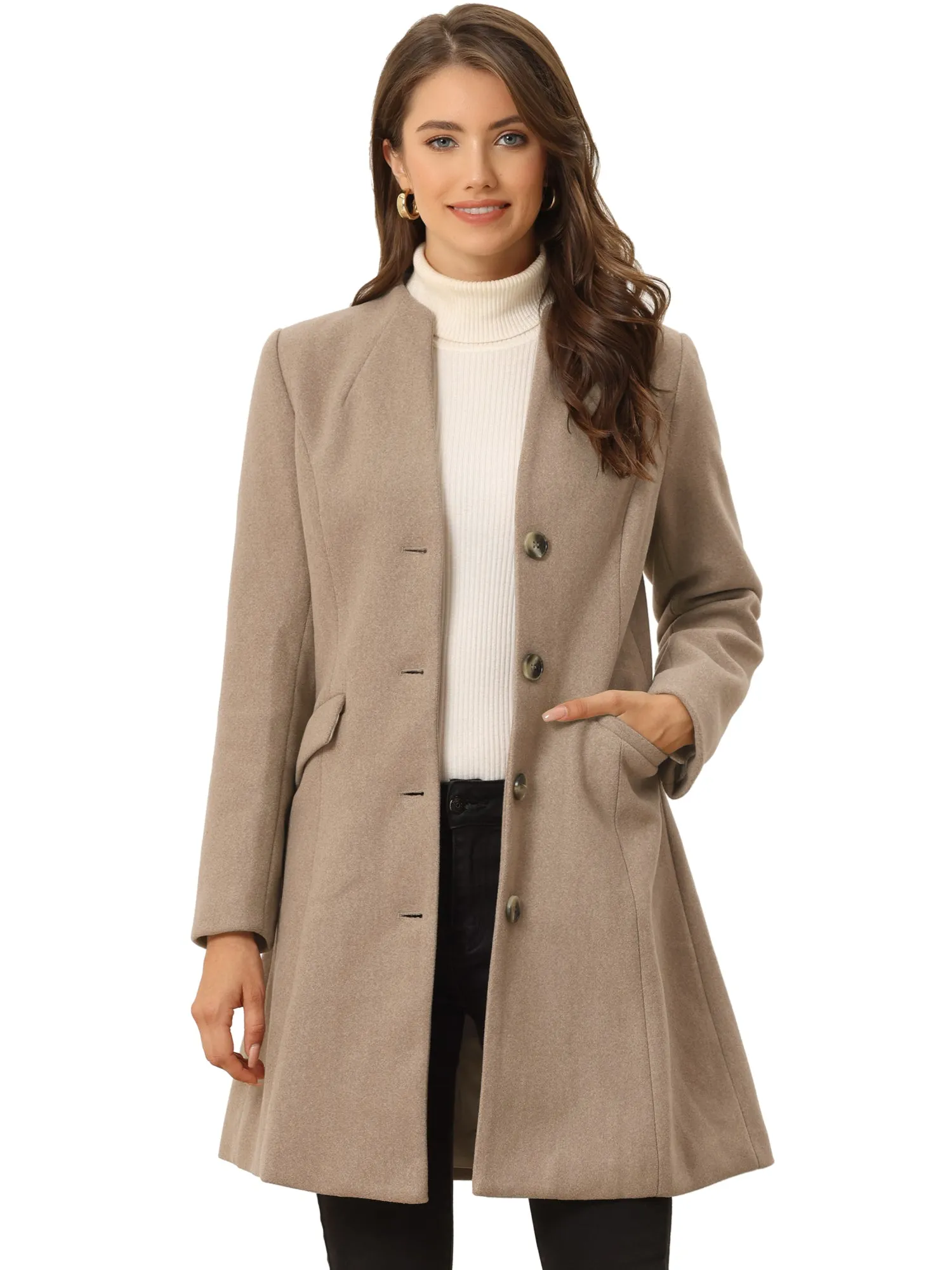 Elegant Winter Overcoat V Neck Single Breasted Long Coat