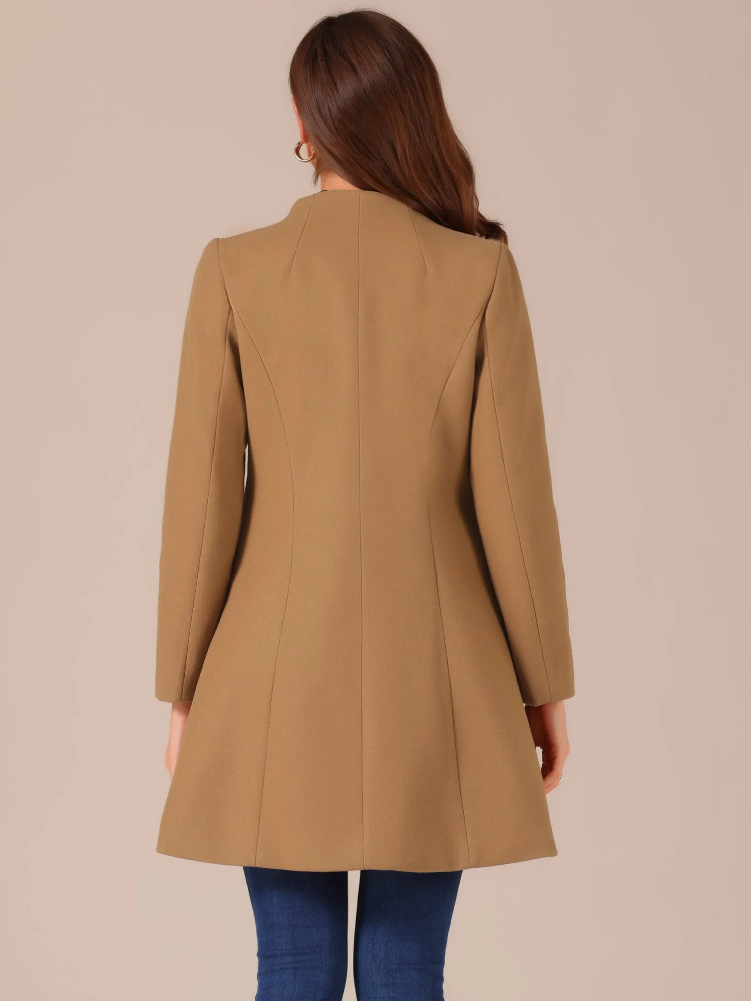 Elegant Winter Overcoat V Neck Single Breasted Long Coat