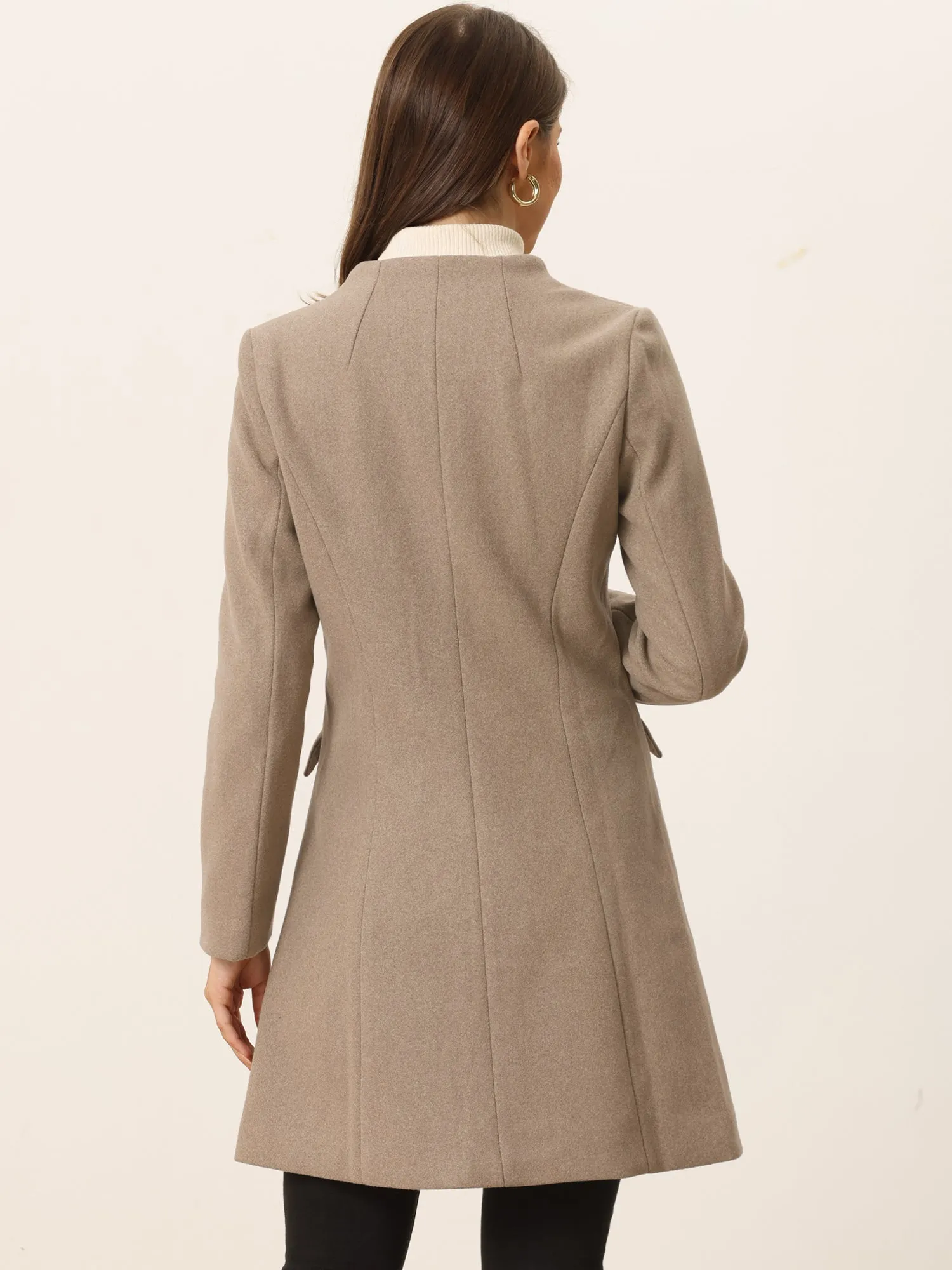 Elegant Winter Overcoat V Neck Single Breasted Long Coat