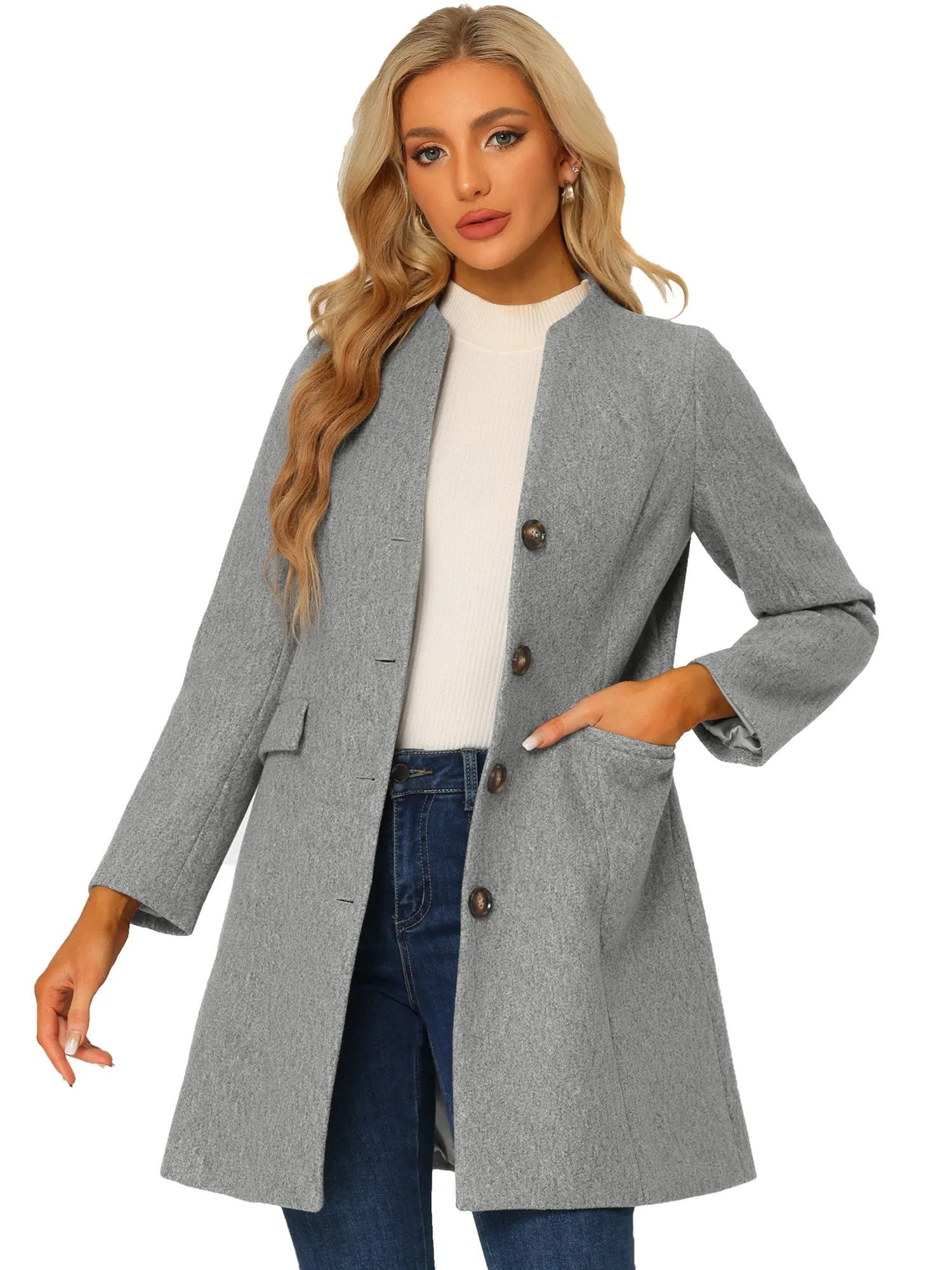 Elegant Winter Overcoat V Neck Single Breasted Long Coat