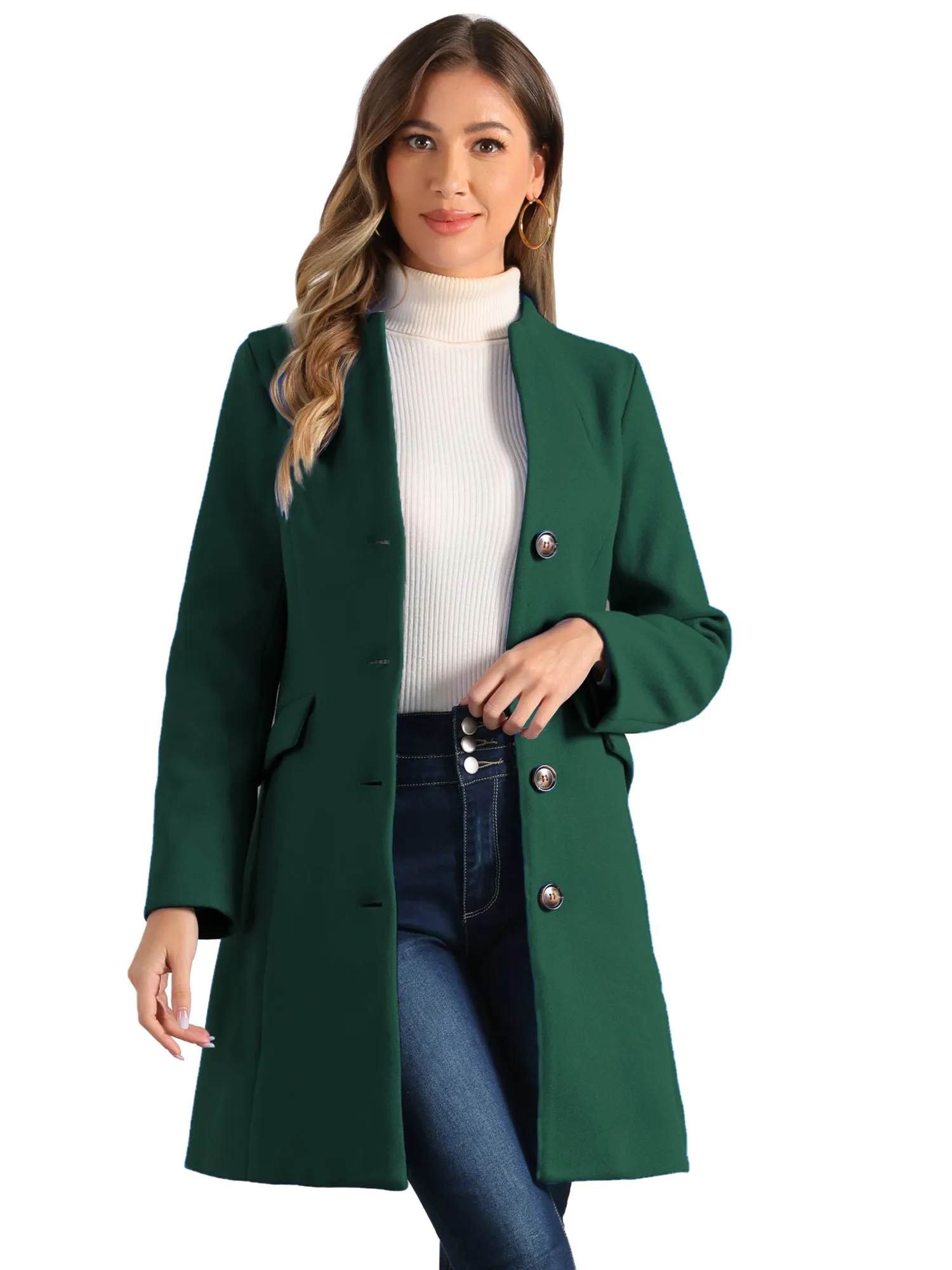 Elegant Winter Overcoat V Neck Single Breasted Long Coat