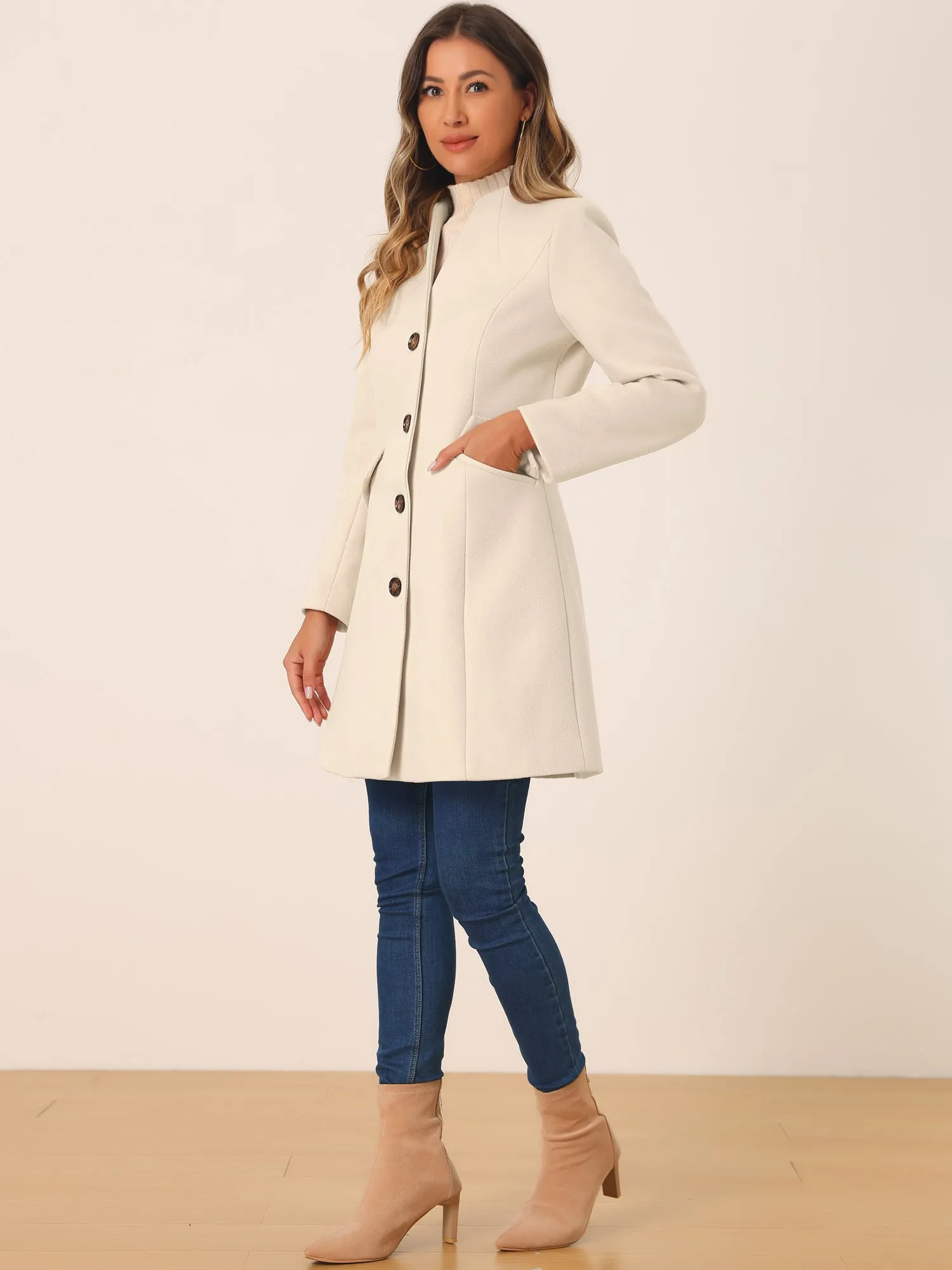 Elegant Winter Overcoat V Neck Single Breasted Long Coat