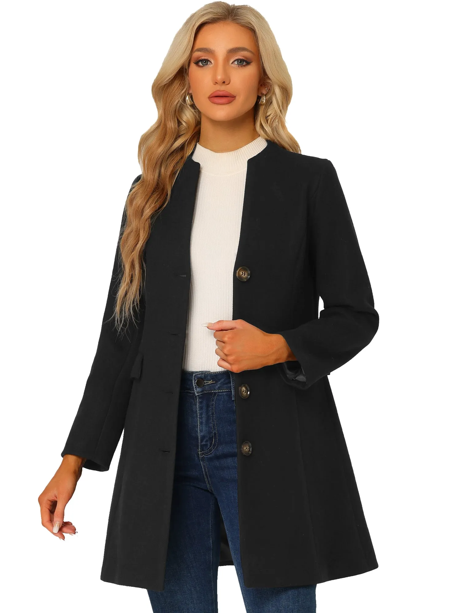 Elegant Winter Overcoat V Neck Single Breasted Long Coat