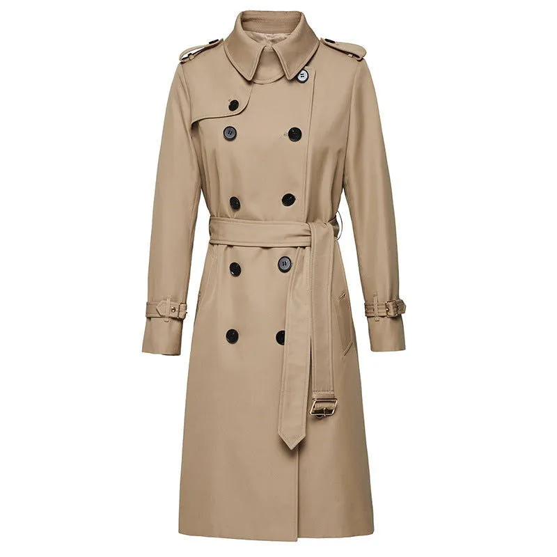 Element Autumn Winter Khaki Mid Length Trench Coat Slim Fit Slimming Elegant Trench Coat Women