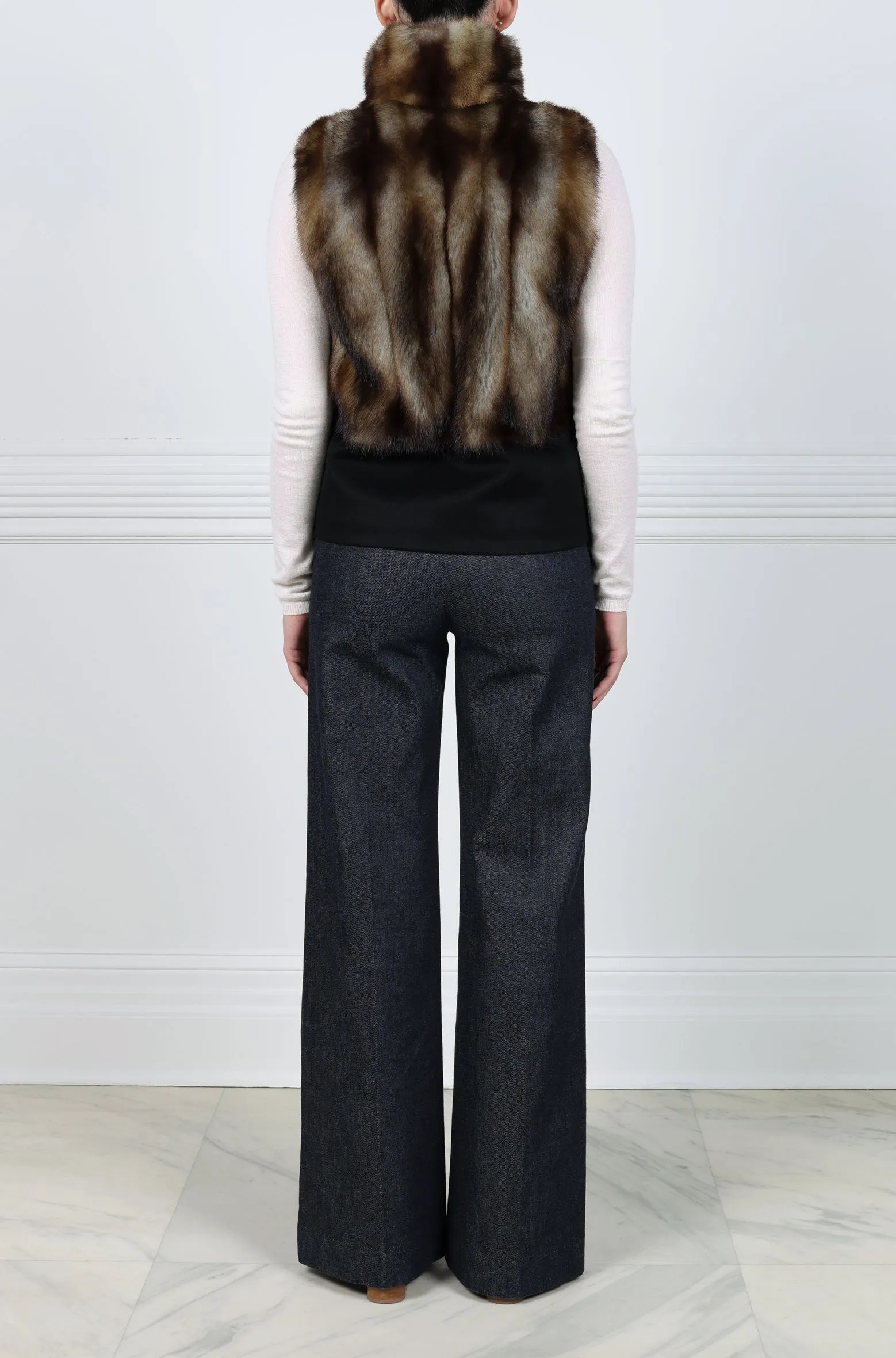 Fitch Fur Vest with Black Cashmere Hem