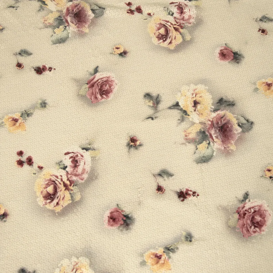 Floral Printed Sequin Fabric 2350