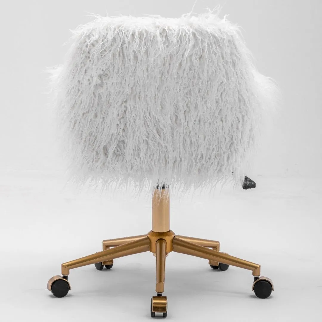 Fluffy Office Chair Faux Fur Modern Swivel Desk Chair for Women And Girls-White