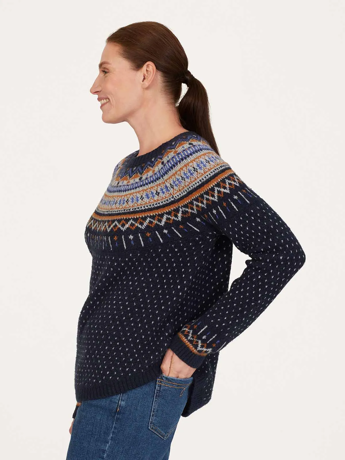 Freayer Organic Cotton Fluffy Fair Isle Jumper - Navy