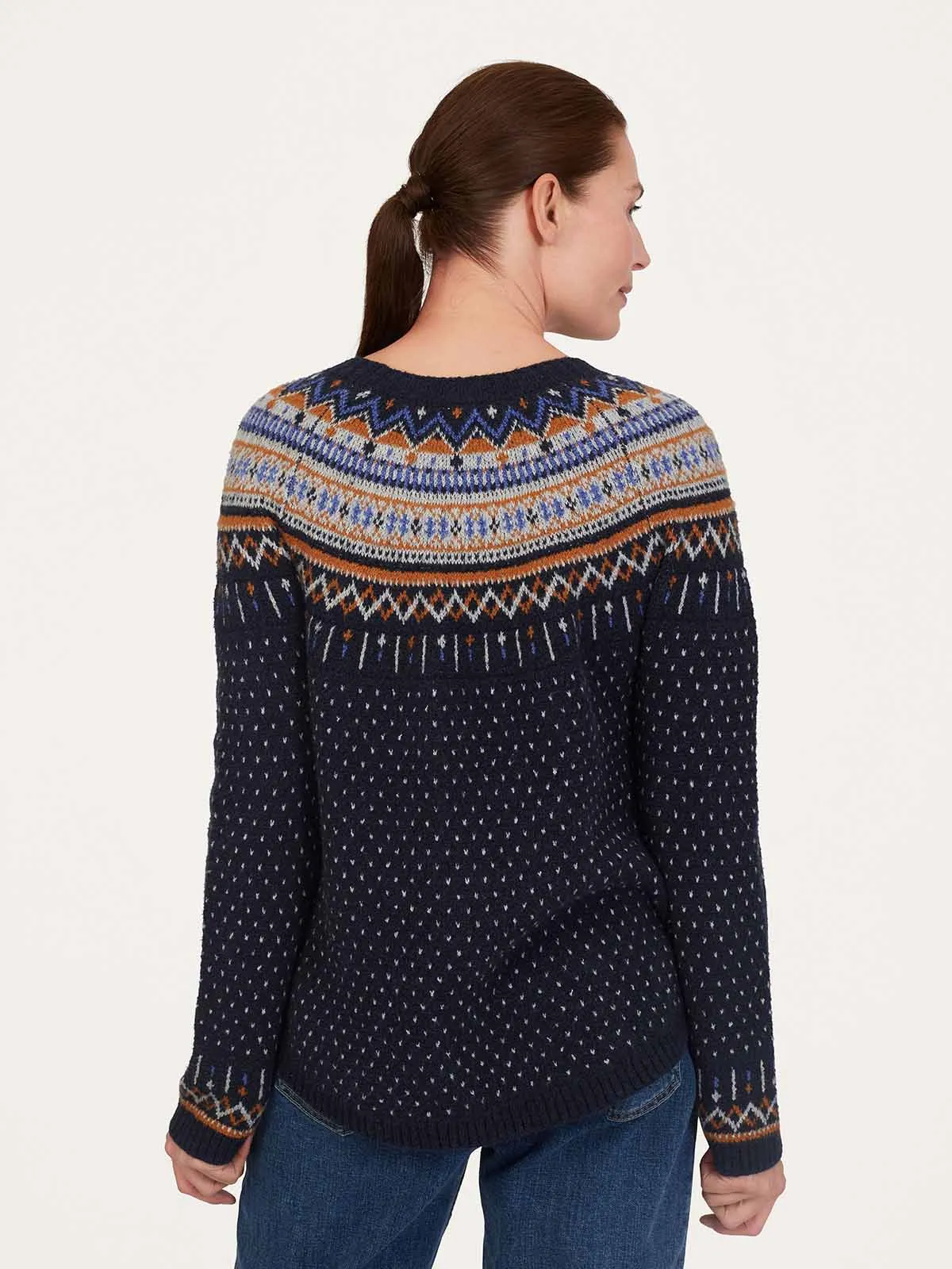 Freayer Organic Cotton Fluffy Fair Isle Jumper - Navy