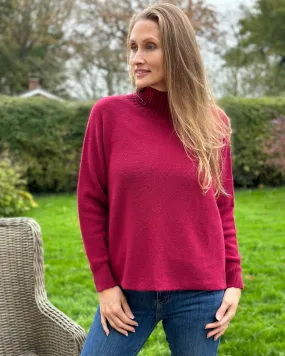 Funnel Neck Soft Knit Long Sleeve Jumper - Deep Red