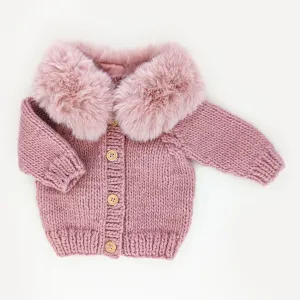 Fur Collar Rosy Cardigan Sweater for Baby & Toddler