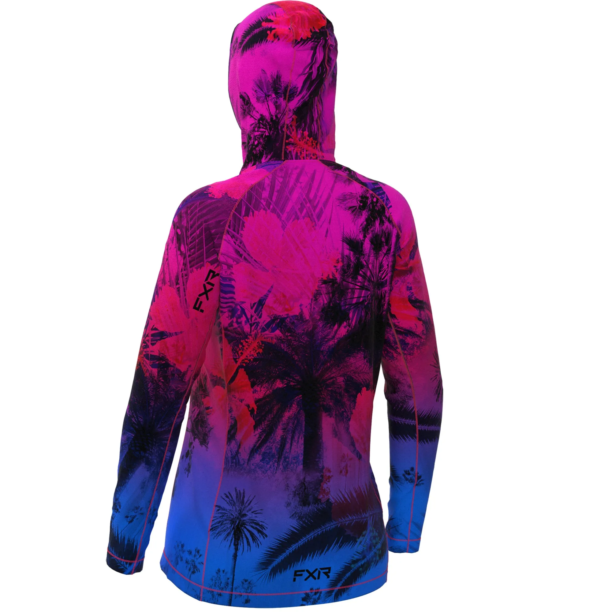 FXR  Womens Attack UPF Pullover Hoodie Fuchsia-Blue Tropical Polyester DWR