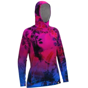 FXR  Womens Attack UPF Pullover Hoodie Fuchsia-Blue Tropical Polyester DWR