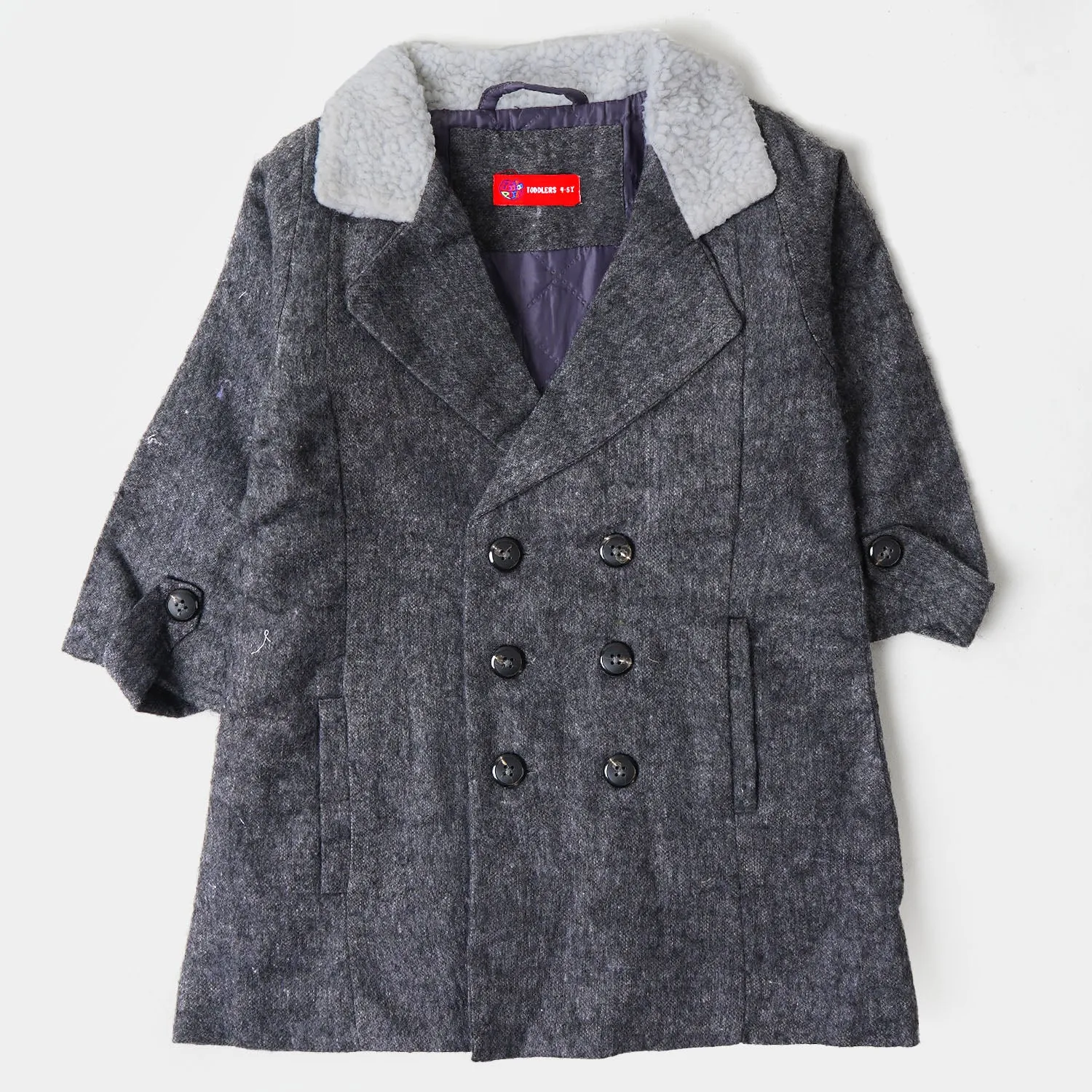 Girls Woolen Trench Coat - Charcoal