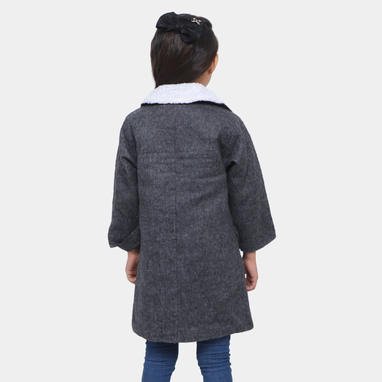 Girls Woolen Trench Coat - Charcoal