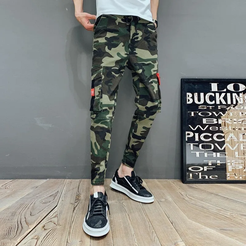 Green Camouflage Print Cargo Jogger Style Men Pants