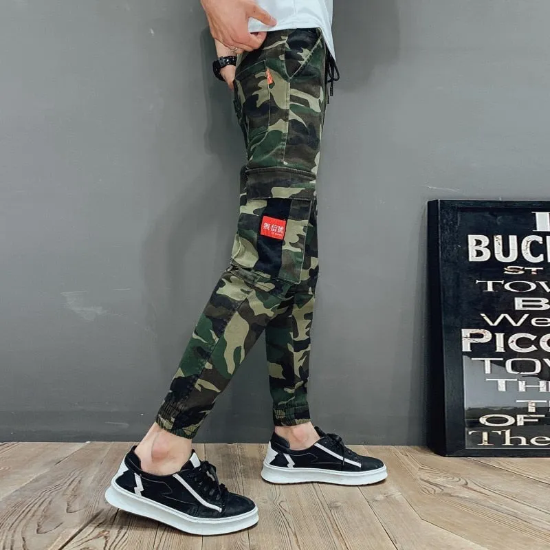 Green Camouflage Print Cargo Jogger Style Men Pants